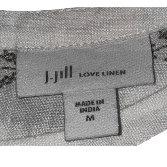 J. Jill Love Linen Med Top Blouse White Embroidered Stripe 3 QTR Balloon Sleeve - Picture 6 of 8